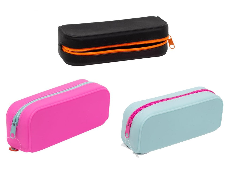 Étui à crayons en silicone avec fermeture éclair contrastante