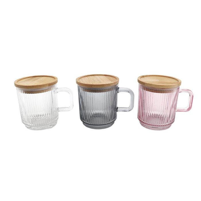 Tasse en verre 11,5 oz avec couvercle en bambou