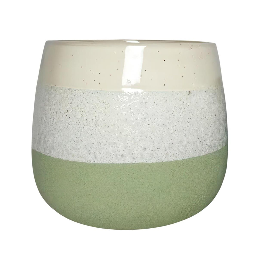 Cache-pot en céramique beige, blanc et vert