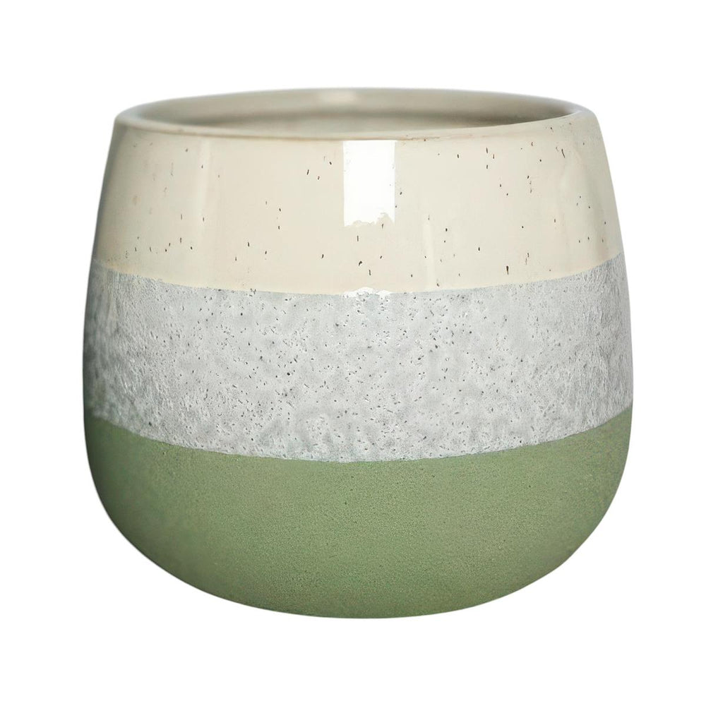 Cache-pot en céramique beige, blanc et vert