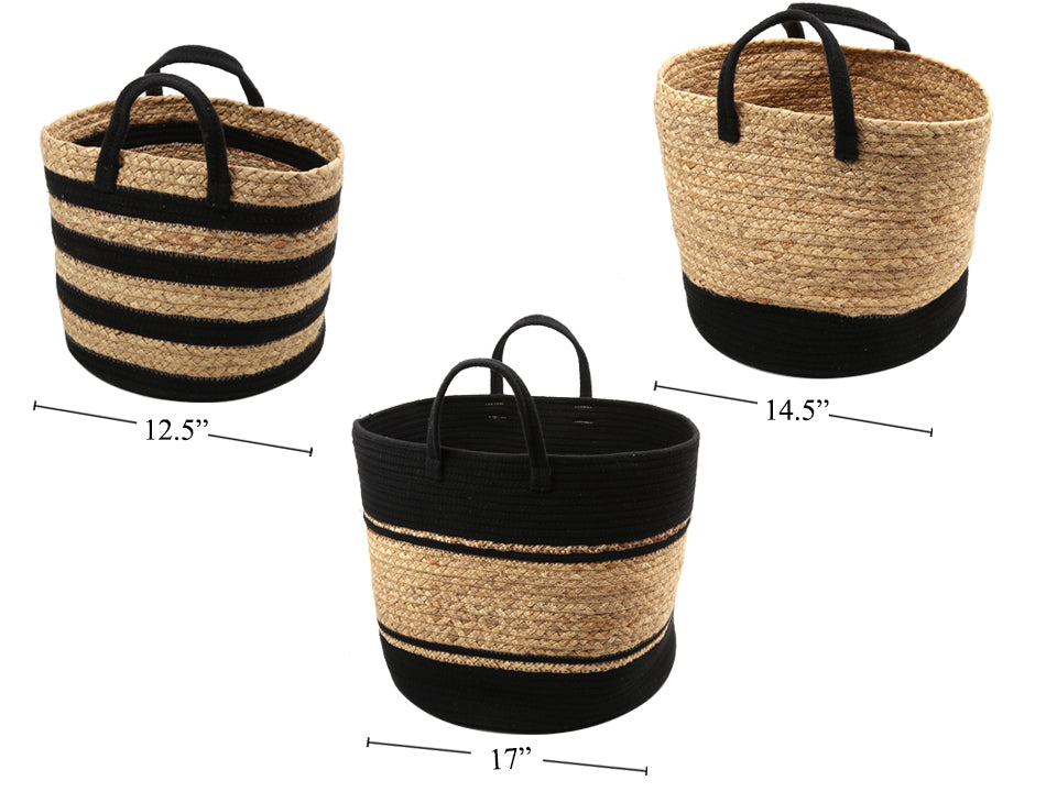 Panier en corde de coton 17 po noir et naturel