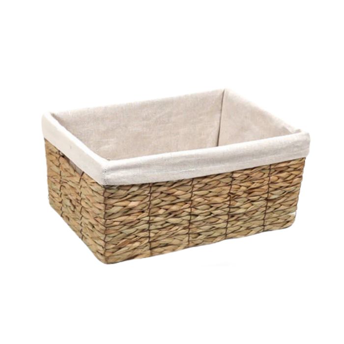 Panier tressé naturel intérieur en tissu beige