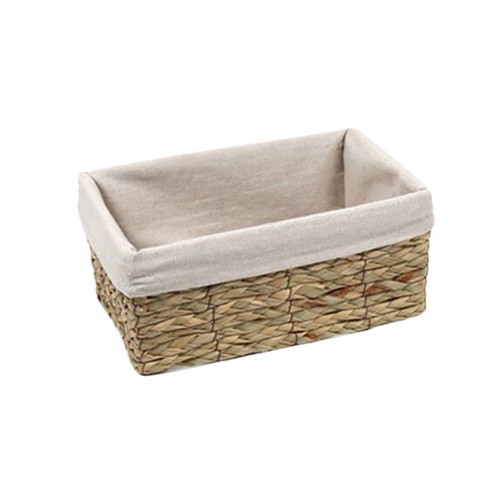 Panier tressé naturel intérieur en tissu beige