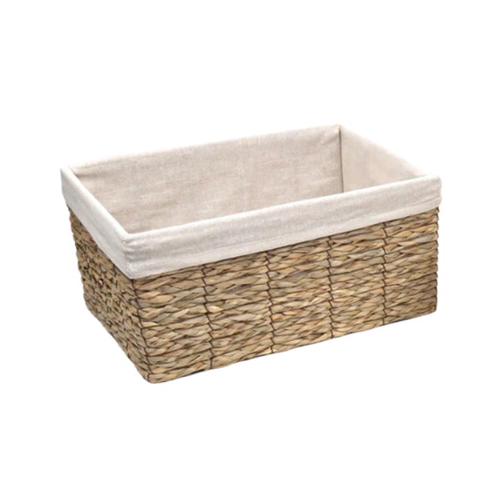 Panier tressé naturel intérieur en tissu beige