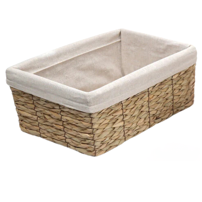 Panier tressé naturel intérieur en tissu beige