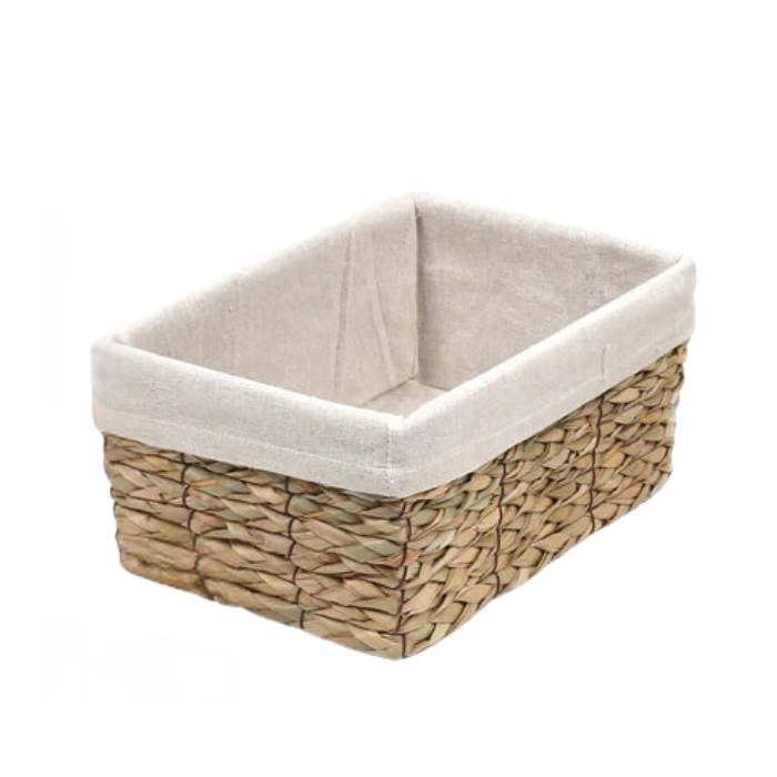 Panier tressé naturel intérieur en tissu beige