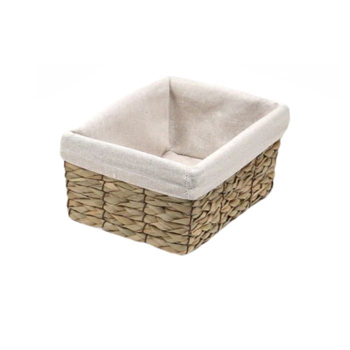 Panier tressé naturel intérieur en tissu beige