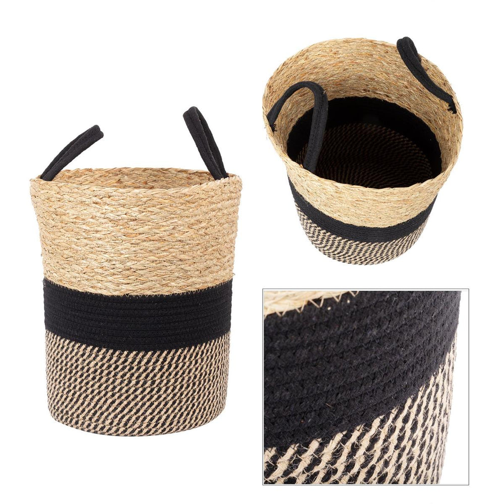 Panier tressé avec motifs noir et naturel