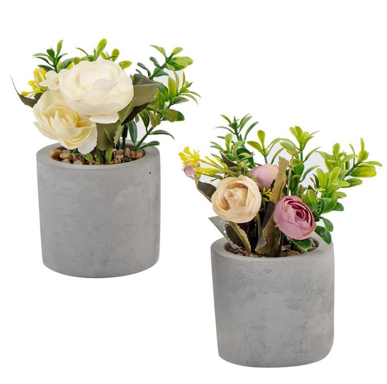 Plante verte artificielle avec fleurs 13 po dans un pot en ciment