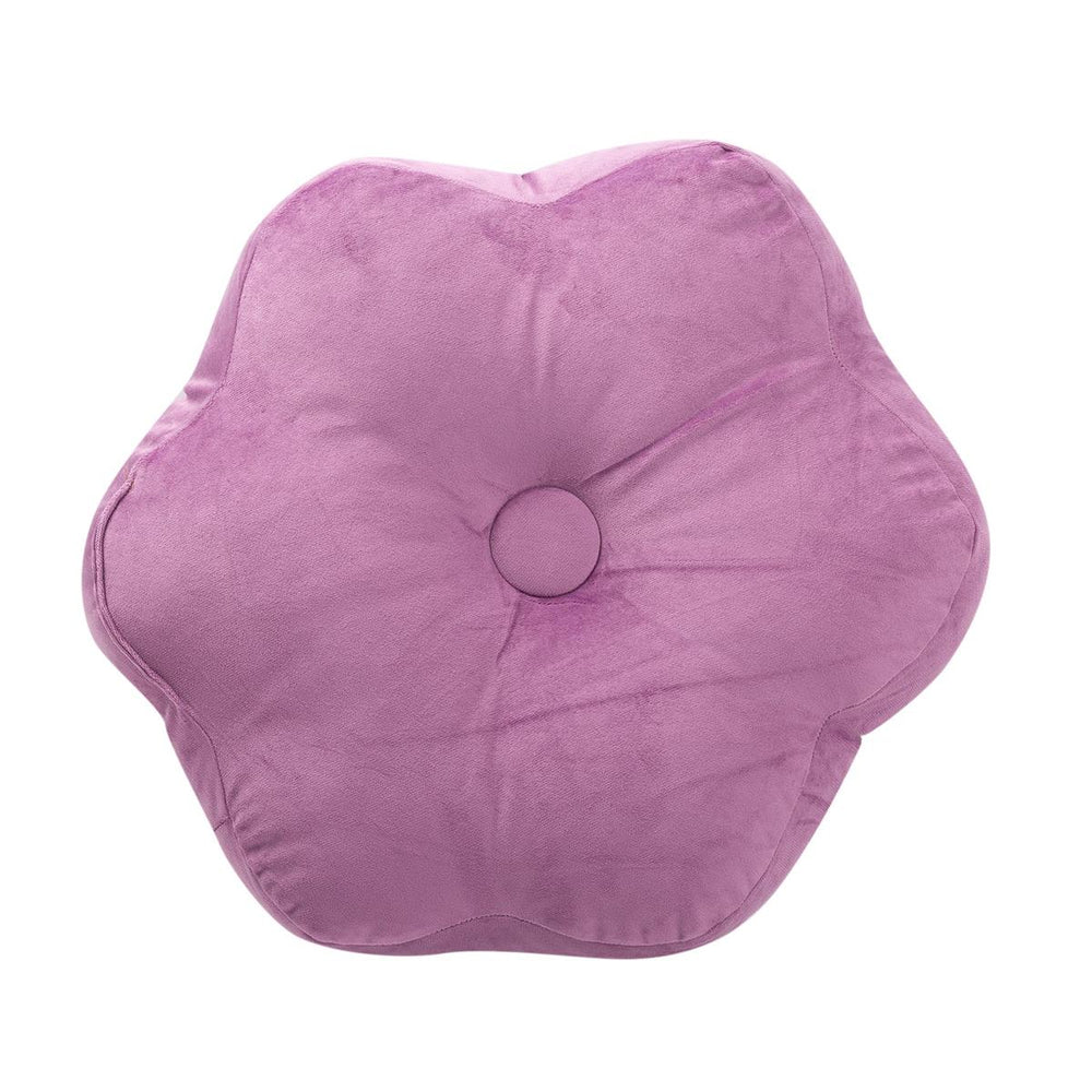 Coussin en velours en forme de fleur lilas 17,5 po