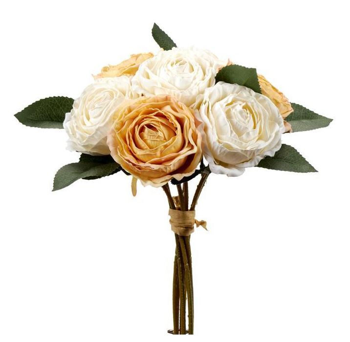 Bouquet de roses artificielles 9 po blanche et crème