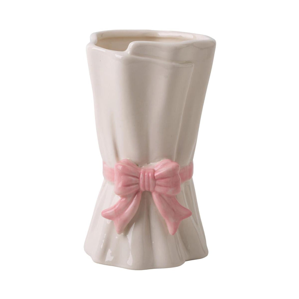 Vase 4,8 po en forme d'emballage de bouquet avec une boucle rose