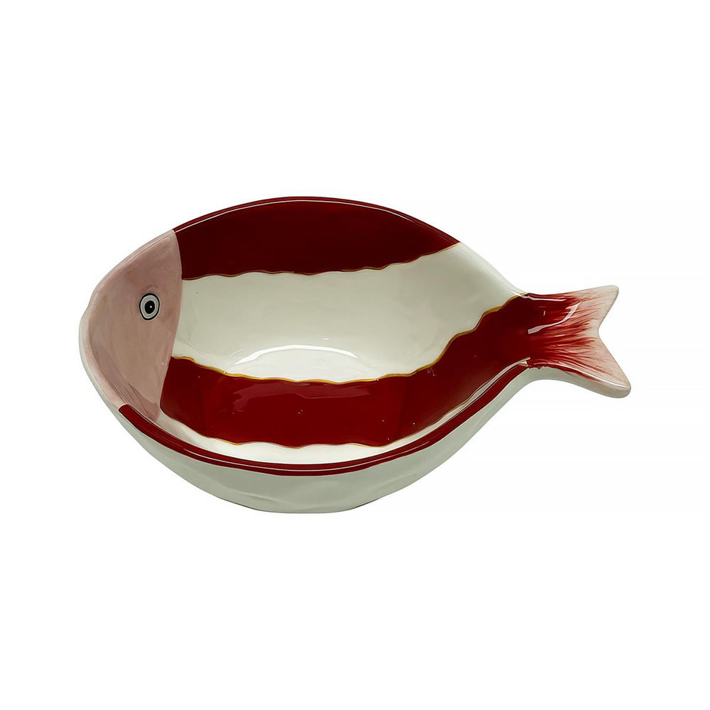 Bol décoratif poisson en céramique 6,2 po blanc et rouge