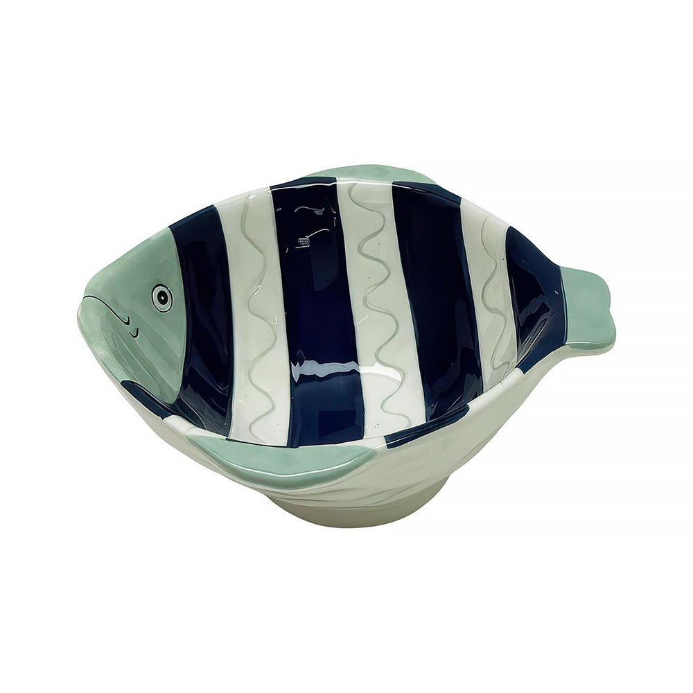 Bol décoratif poisson en céramique 5 po blanc, vert et bleu