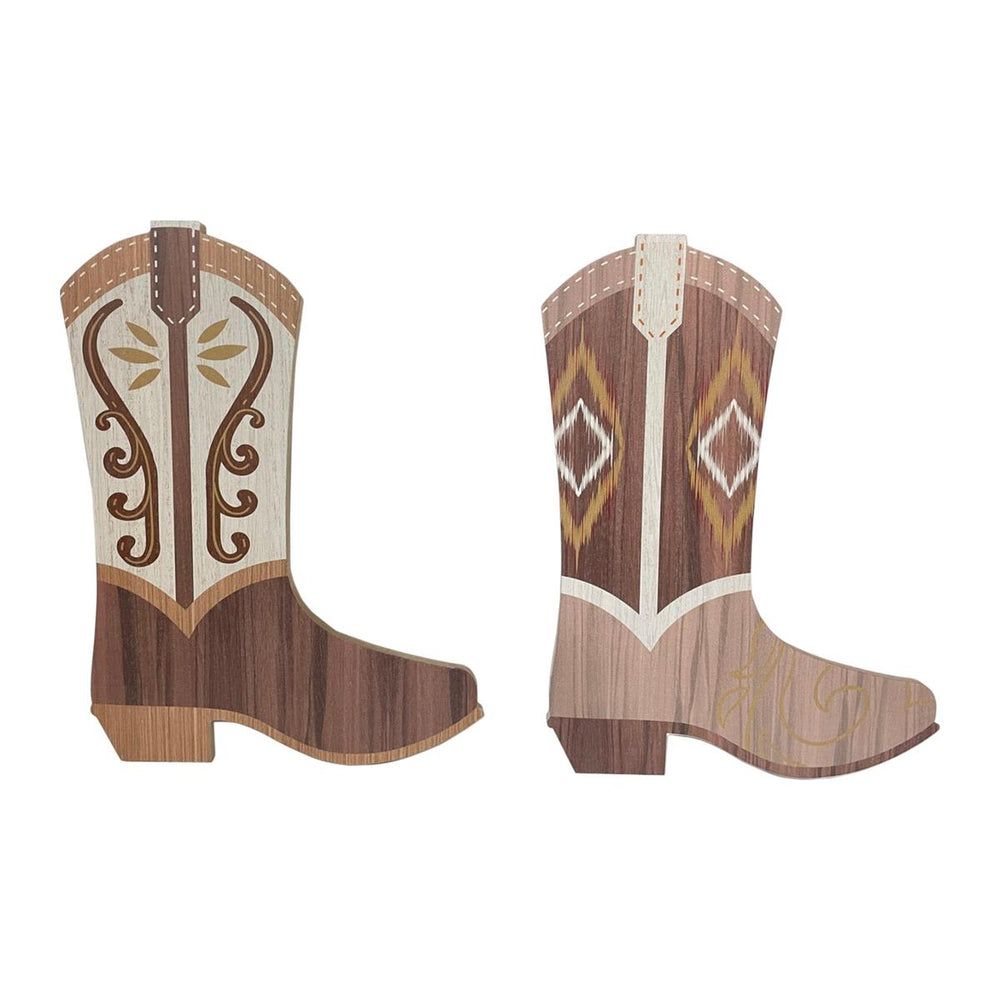 Plaque murale en bois en forme de botte de cowboy