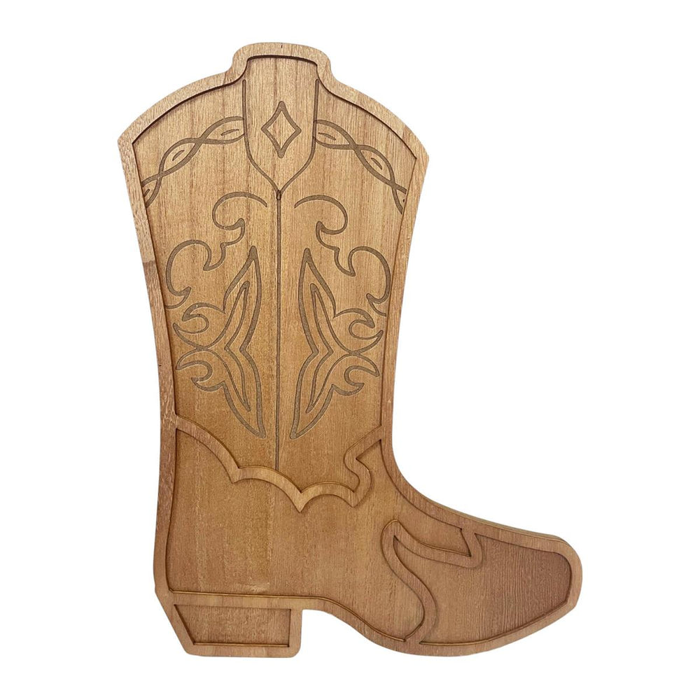 Plateau de service en bois en forme de botte de cowboy