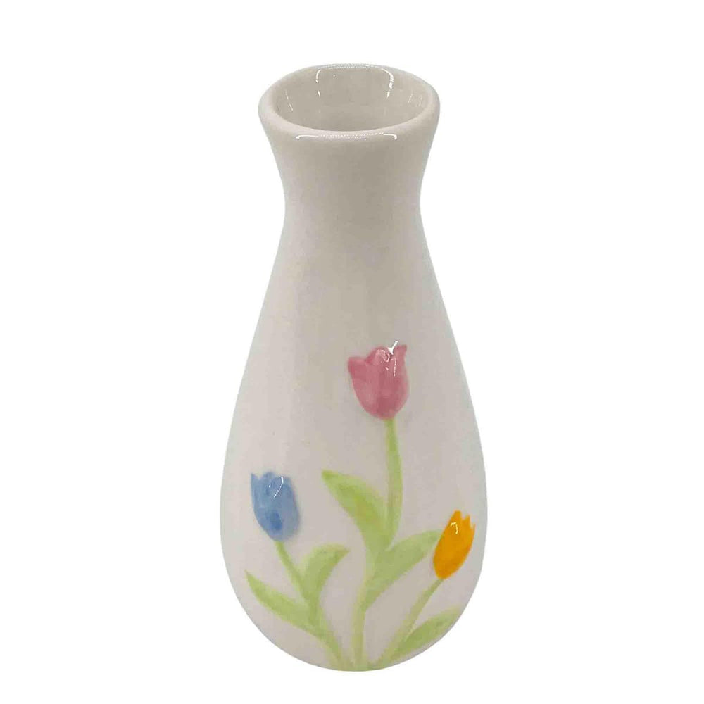 Vase 2,3 po x 2,3 po x 5,1 po en dolomite blanc avec fleurs