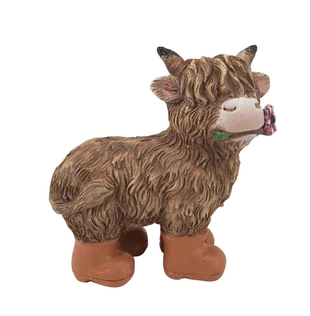 Vache Highland sur pattes en polyrésine 5,6 po x 2,7 po x 5,9 po