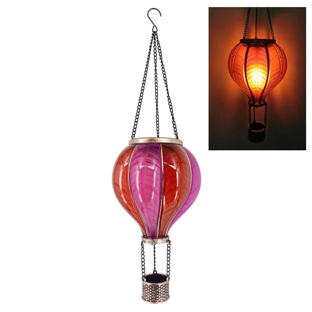 Lampe solaire DEL à suspendre 5,3 po x 5,3 po x 17,7 po montgolfière rose et rouge