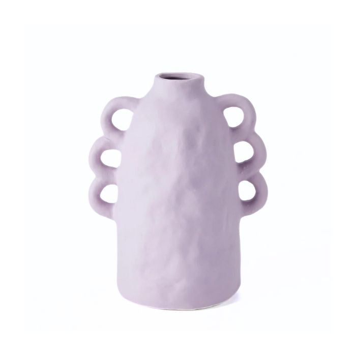 Vase en céramique 8 po x 5 po x 8,5 po avec poignées lavande mat