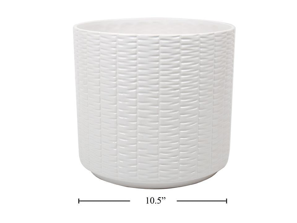 Pot rond en céramique 10,5 po x 9,75 po blanc texturé