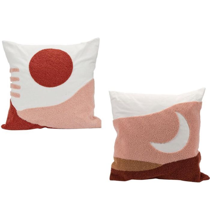 Coussin 17 po x 17 po Boho lune rose et orange