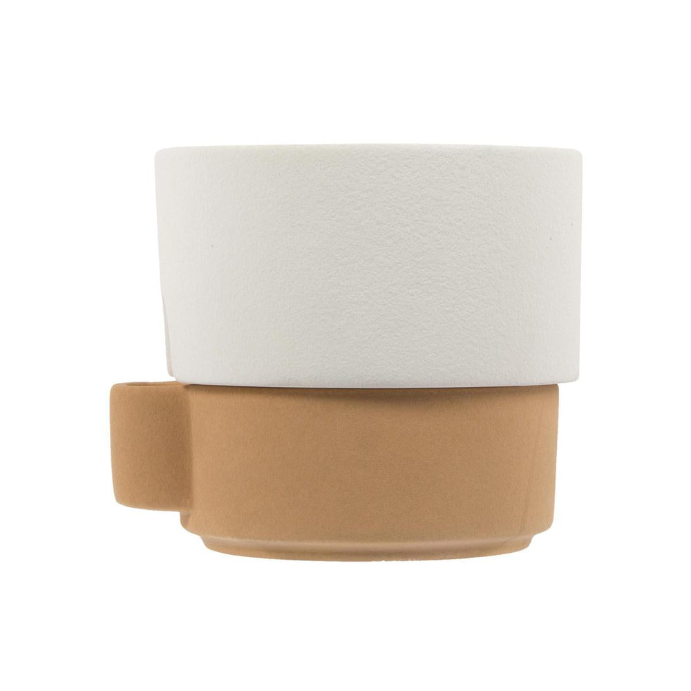 Pot en céramique double 5 po blanc et beige