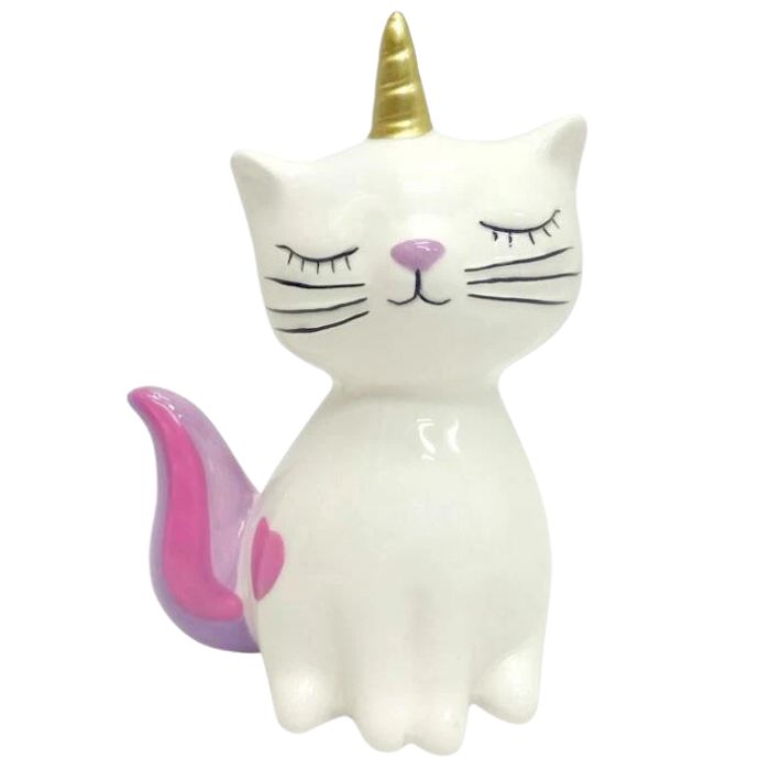 Tirelire chat licorne 4 po x 3 po x 5,5 po blanc