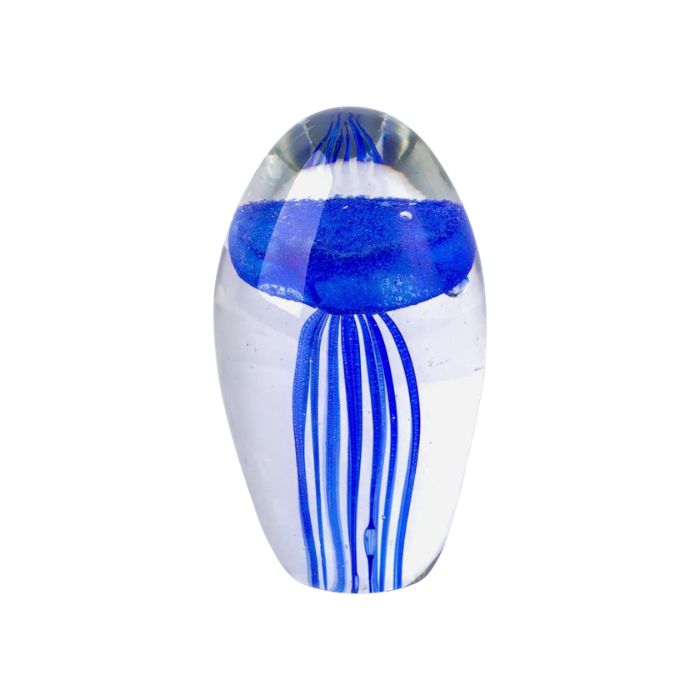 Presse-papier en verre soufflé 1,6 po x 2,75 po méduse bleue pâle