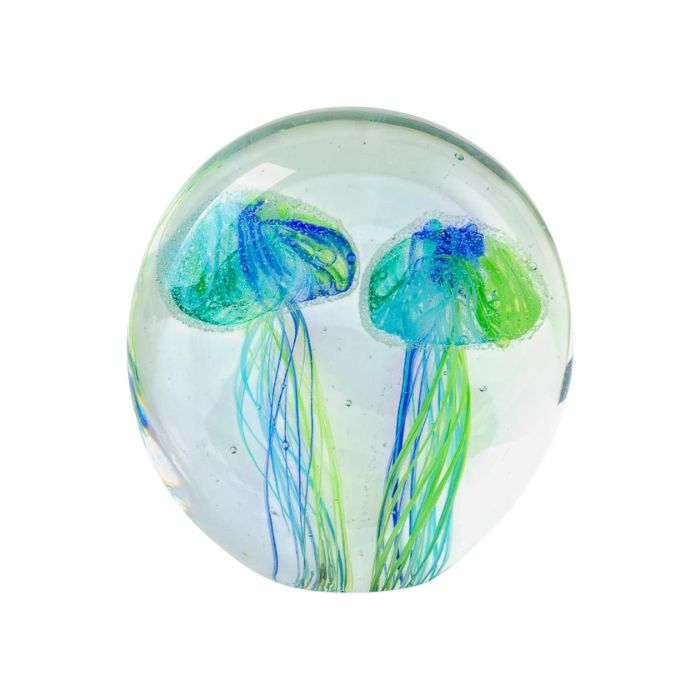 Presse-papier en verre soufflé 3,4 po x 1,77 po x 3,54 po duo de méduses bleue et verte