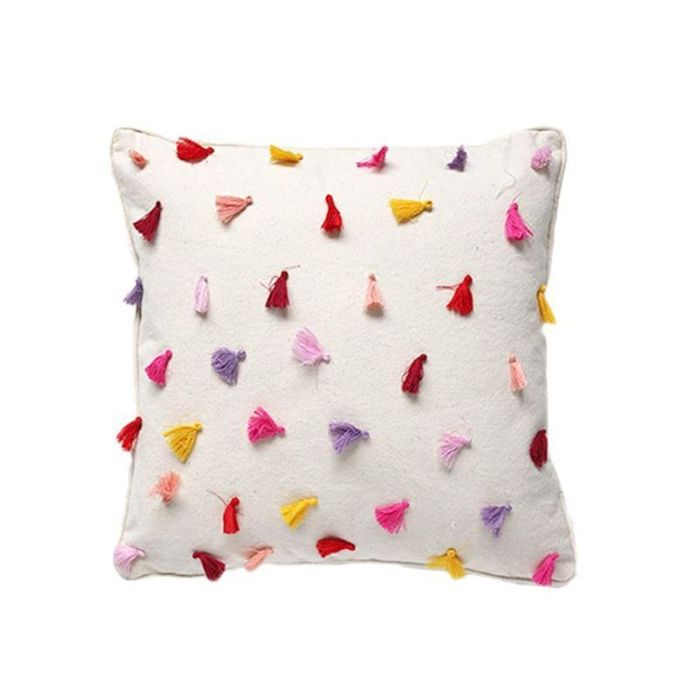 Coussin 18 po x 18 po pompons rose
