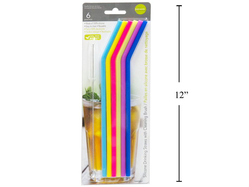 Paille en silicone réutilisable et brosse de nettoyage (paquet de 6)