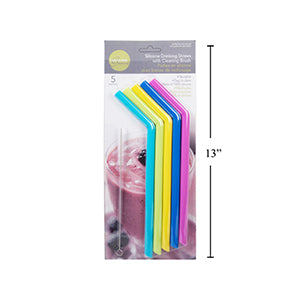 Ensemble de 5 pailles en silicone réutilisable pour les smoothies et brosse de nettoyage