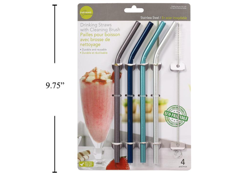 Paille réutilisable en inox et brosse de nettoyage (paquet de 4)