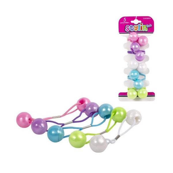 Élastique à cheveux avec perles colorées (paquet de 5)