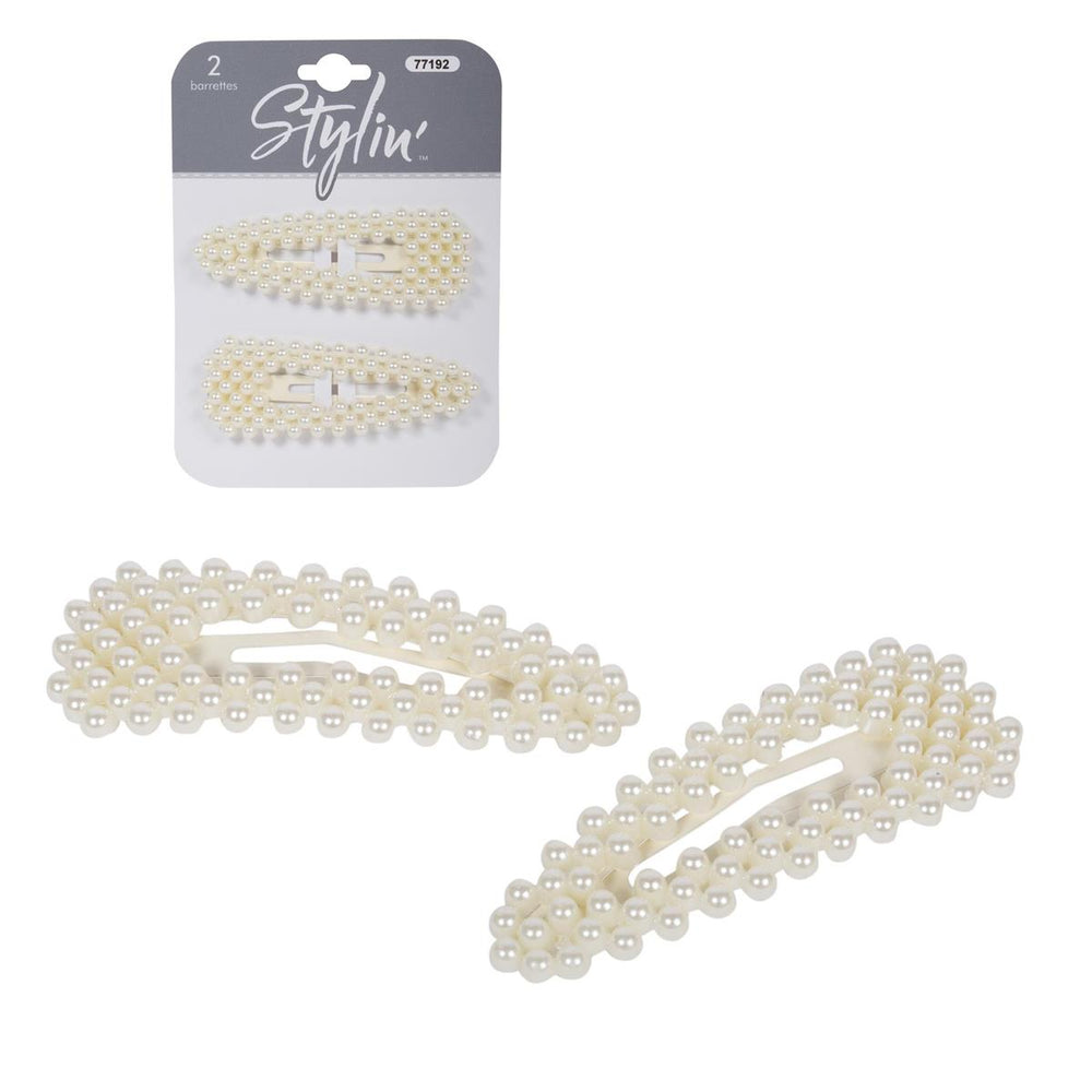 Barrette avec perles ivoires (paquet de 2)
