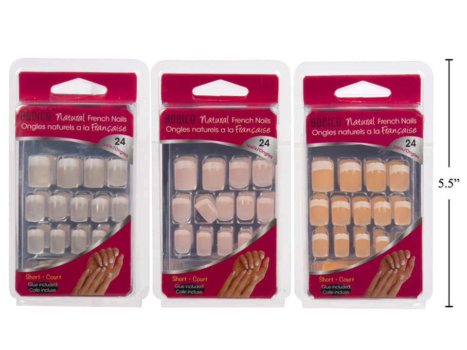 Faux ongles naturel avec colle (paquet de 24)