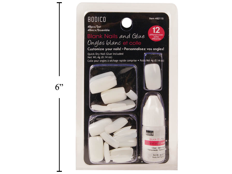 Faux ongles blanc avec colle (paquet de 48)