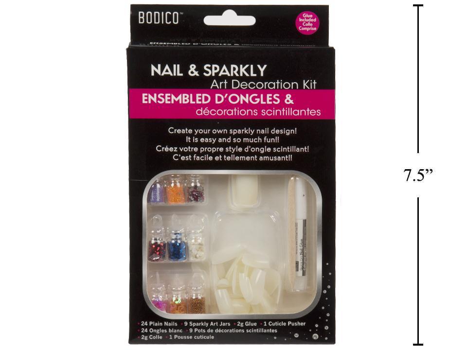 Faux ongles avec colle et brillants (paquet de 24)