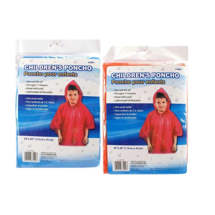Poncho de pluie avec capuchon pour enfant 45 pouces x 36 pouces