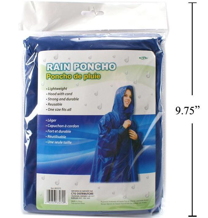 Poncho de pluie avec capuchon pour adulte bleu