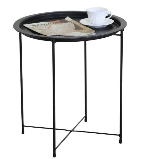 Table à café d'appoint ronde en plastique noire