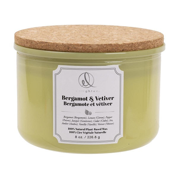Chandelle parfumée avec 3 mèches dans pot avec couvercle 8 oz Bergamote et vétiver