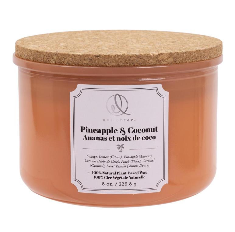 Chandelle parfumée avec 3 mèches dans pot avec couvercle 8 oz Ananas et noix de coco