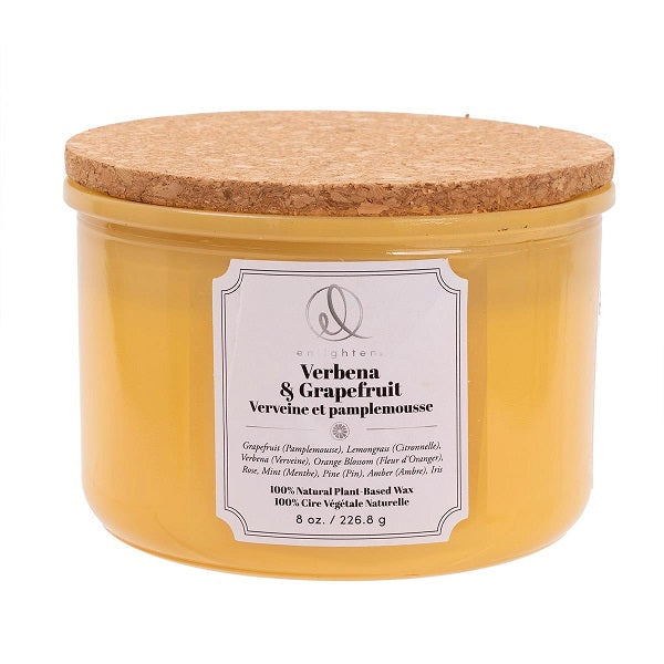Chandelle parfumée avec 3 mèches dans pot avec couvercle 8 oz Verveine et pamplemousse