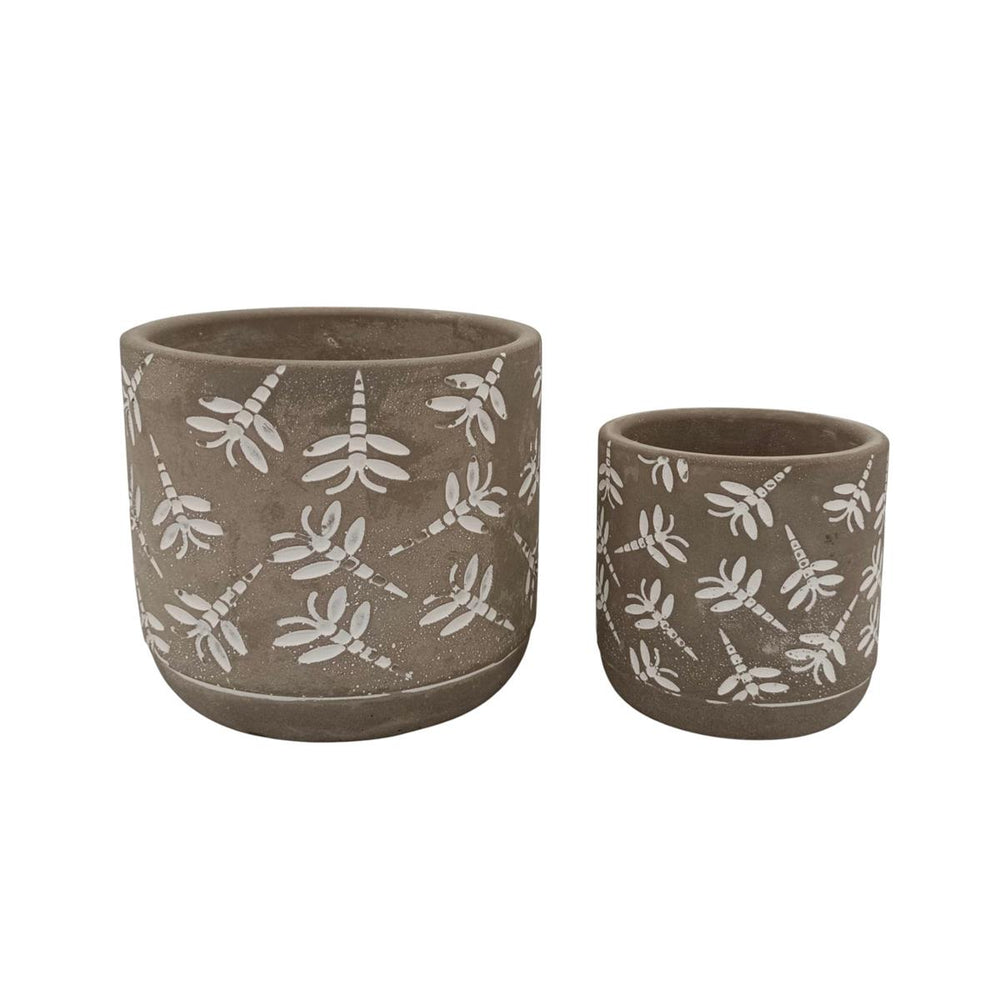 Cache-pot en céramique libellules blanches