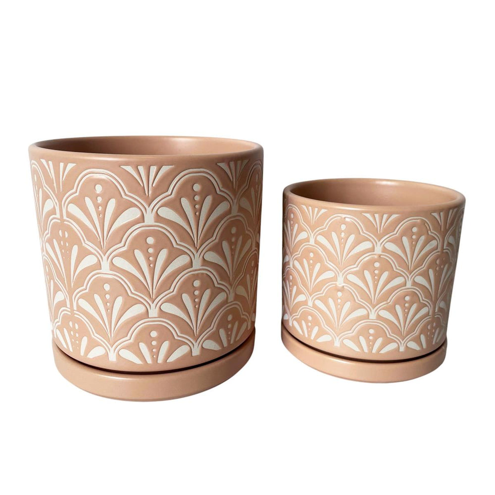 Cache-pot avec soucoupe en céramique brun pâle