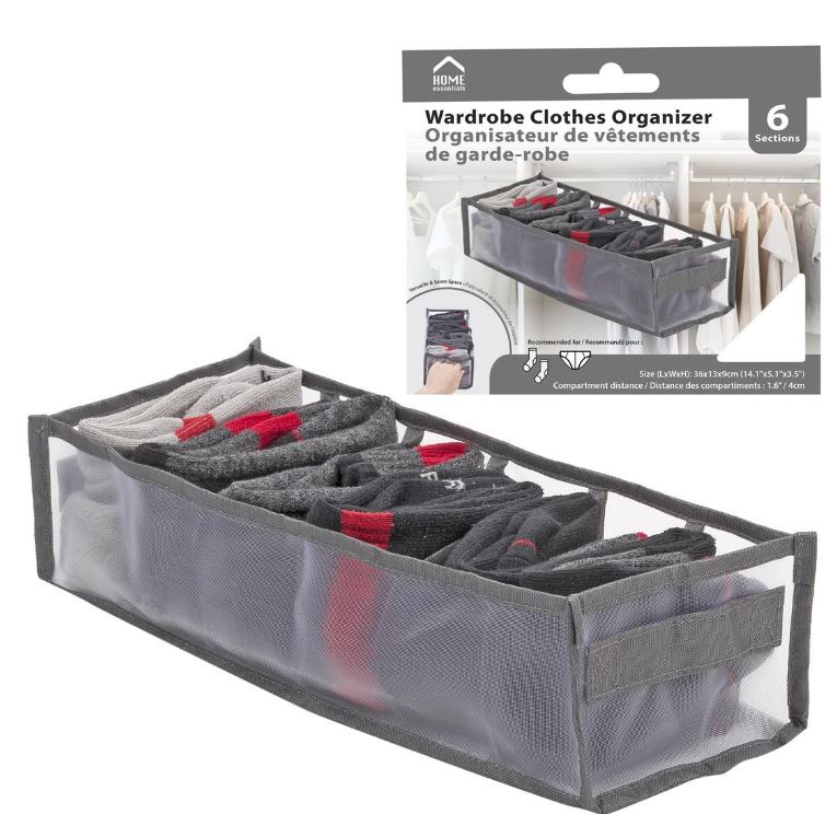 Organisateur de vêtements 14 po x 5 po x 3,5 po (6 sections)