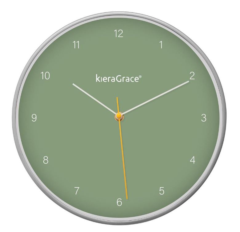 Horloge 12 po vert sauge avec une bordure argent