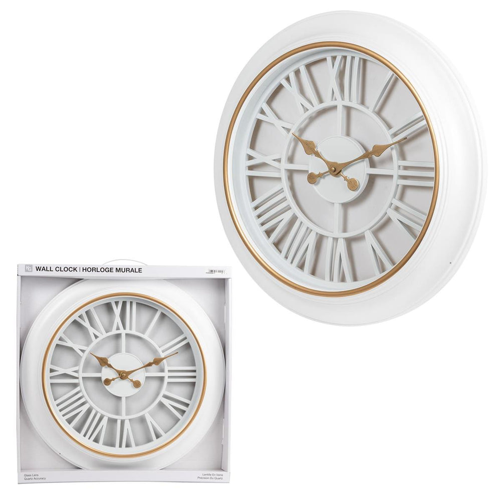 Horloge murale 18 po Wendel blanc et or